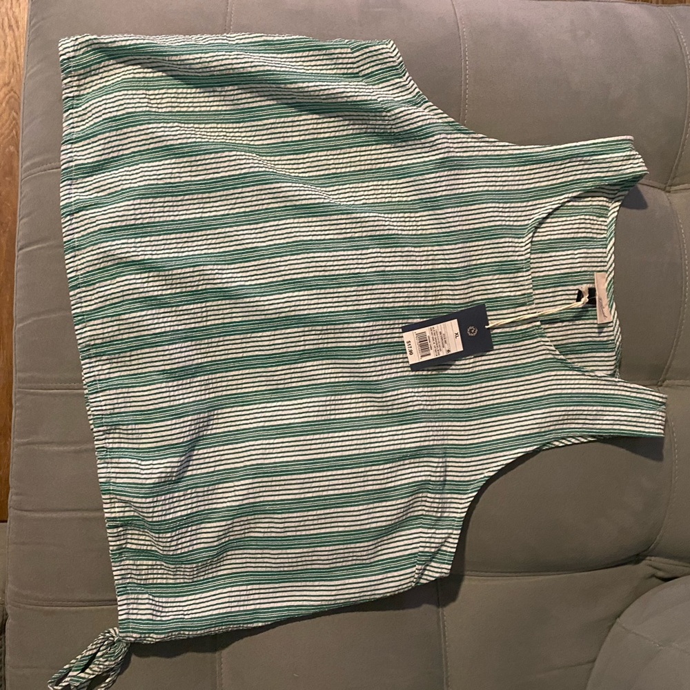 Green and white stripe top.